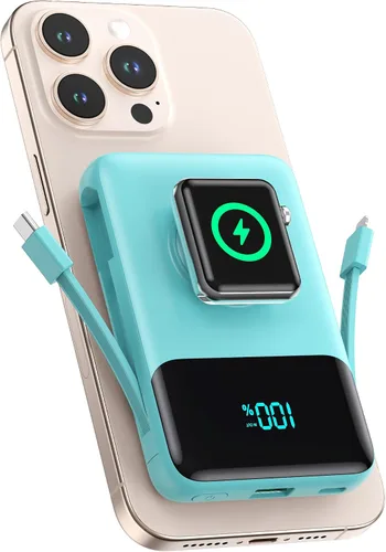 Vista 8 de Cargador portátil magnético para iPhone con cable incorporado, banco de energía inalámbrico de 10800mAh para Magsafe, esencial de viaje, paquete