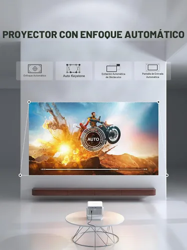 Vista 6 de [Ahora con Netflix y 3200ANSI] Proyector inteligente 4K con WiFi y Bluetooth, enfoque automático y mini proyector portátil Keystone con soporte