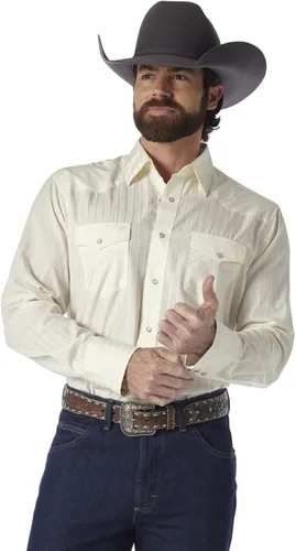 Vista 4 de Wrangler Camisa Deportiva para Hombre de Manga Larga con Botones a Presión Western de Dos Bolsillos Negro