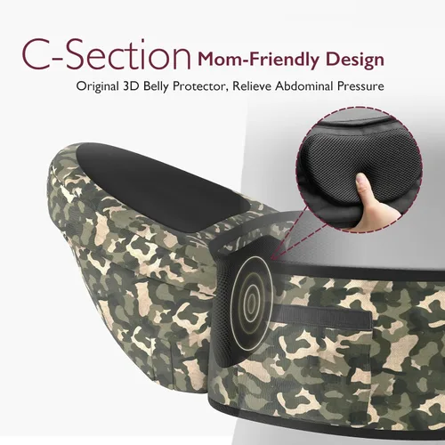 Vista 4 de Momcozy Portabebés con asiento de cadera, cintura ajustable con protector de vientre 3D original y tabla de masaje EVA, portabebés ergonómico