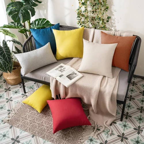 Vista 8 de MIULEE Paquete de 2 fundas decorativas para almohadas de exterior, sólidas, impermeables, de lino sintético, estilo granja de jardín, fundas de Óxido