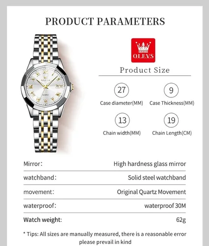Vista 6 de OLEVS Reloj de pulsera para mujer, pequeño reloj de pulsera de acero inoxidable para mujer, reloj analógico de cuarzo para mujer