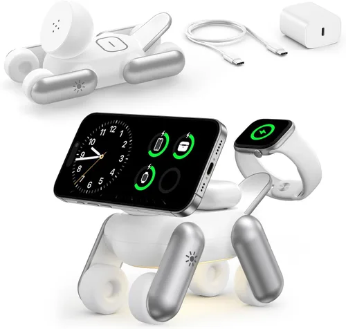 Vista 9 de Estación de carga 3 en 1 para dispositivos Apple, soporte magnético inalámbrico de carga rápida compatible con MagSafe para iPhone