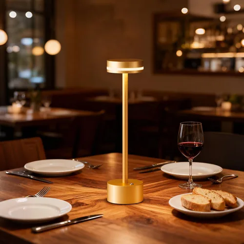 Vista 2 de Lámpara de mesa inalámbrica recargable dorada moderna, lámpara táctil de aluminio y batería operada de 4000mAh, lámparas de mesa LED de 3000K