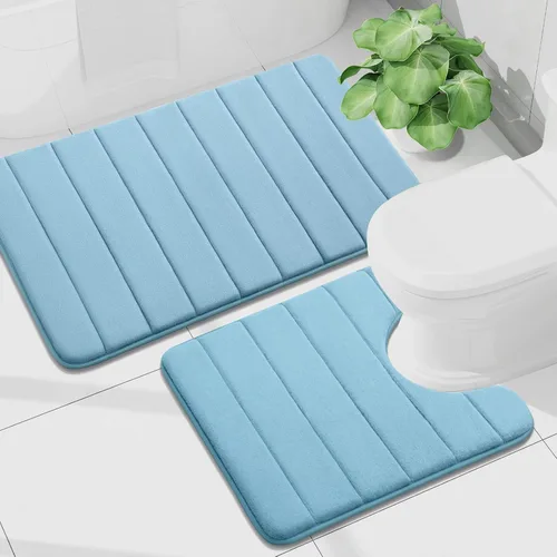 Vista 75 de Buganda Juego de 2 alfombras y tapetes de baño de espuma viscoelástica, lavables a máquina, suaves, antideslizantes, absorbentes, para baño, ducha