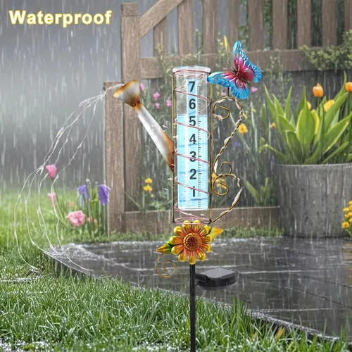 Vista 6 de MUMTOP Medidor de lluvia para exteriores, alimentado por energía solar, 36 pulgadas, medidor de agua para césped, patio y jardín
