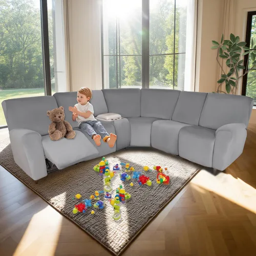 Vista 2 de HDCAXKJ Fundas de sofá seccional reclinable de terciopelo, cubierta de sofá seccional en forma de L, lavable, elástica, suave, para rincón