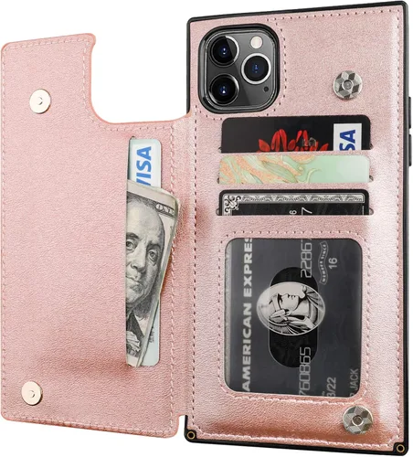 Vista 11 de Bocasal Funda tipo cartera para iPhone 11 Pro con tarjetero para tarjetas de crédito, piel sintética suave premium, función atril, cierre magnético