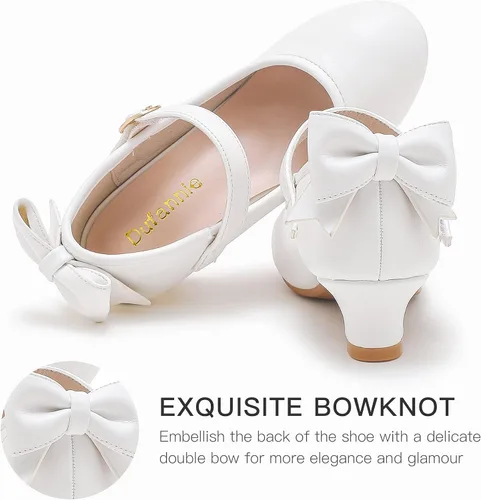 Vista 3 de Dufannie Zapatos de vestir para niñas, zapatos de tacón bajo de princesa, zapatos planos con purpurina para bodas y fiestas