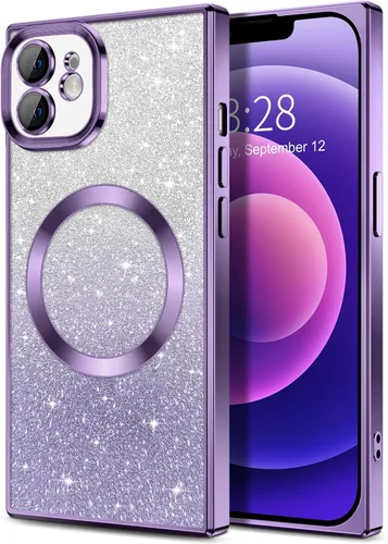 Vista 124 de Hython Funda para iPhone 13 Pro transparente con purpurina magnética [compatible con MagSafe] Protector completo de lente de cámara delgado