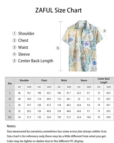 Vista 5 de ZAFUL Camisa hawaiana de algodón de manga corta con botones para el verano, para playa tropical