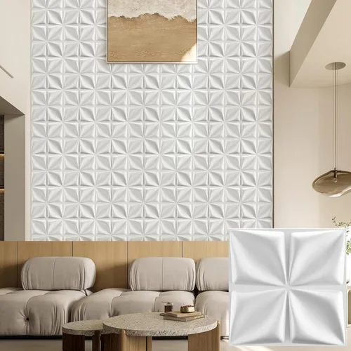 Vista 34 de Heikki Paquete de 30 paneles de pared 3D para decoración de pared interior, paneles de pared con textura de flores de PVC para sala de estar Negro-YJ