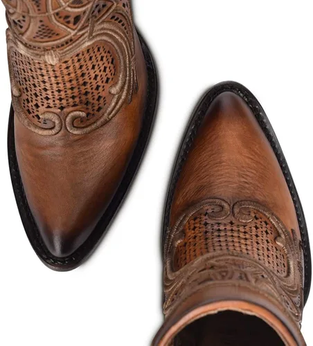Vista 7 de Cuadra Botines para mujer en piel auténtica con bordado y cremallera marrón Marrón