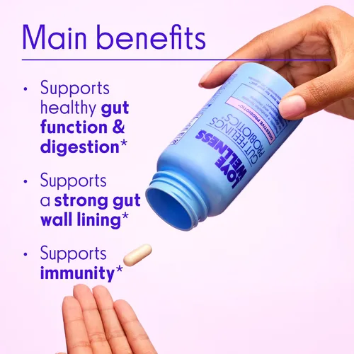 Vista 3 de Love Wellness Gut Feelings Probiótico Salud intestinal para mujeres, suplemento de alivio de la digestión y apoyo inmunológico Probiótico