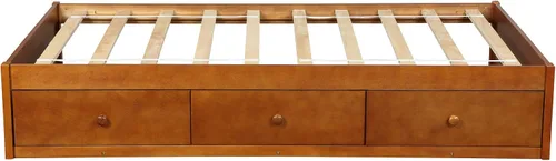 Vista 5 de SOFTSEA Base de cama de plataforma de madera de tamaño individual con 2 cajones de almacenamiento, cama de plataforma individual con soporte