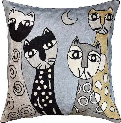 Vista 11 de Funda de almohada lumbar Picasso - Cojín abstracto de gatitos azules - Lana bordada a mano tamaño 14 x 20 Almohada lumbar Blue Cats