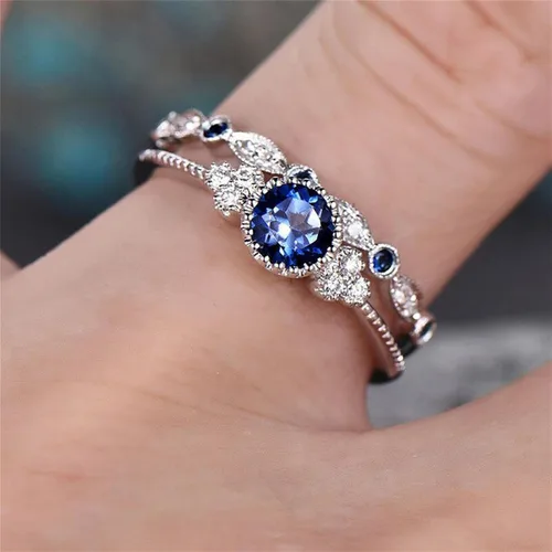 Vista 3 de Iumer - Anillo de zircón de dos piezas con incrustaciones de diamantes de imitación artificiales para mujer, talla 6-10.