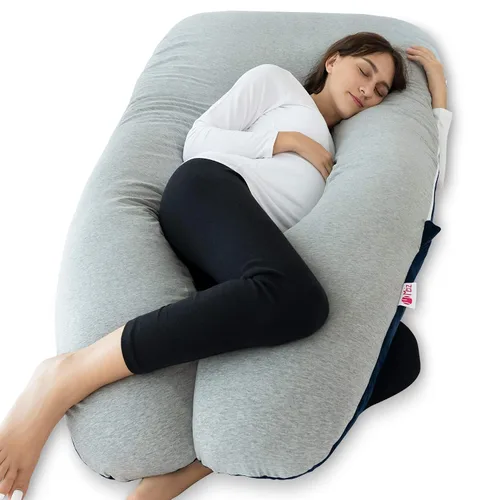 Vista 18 de Meiz - Almohadas de embarazo refrescantes para dormir, almohada corporal de maternidad para mujer embarazada, en forma de U, con funda de jersey