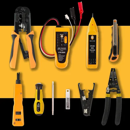 Vista 3 de InstallerParts Kit de herramientas de reparación de red 15 en 1 juego de herramientas electrónicas Herramienta de prensado, comprobador de cables