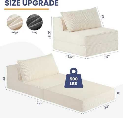 Vista 2 de Sofá cama convertible, sofá biplaza plegable con almohada, sofá cama plegable con soporte para la espalda, silla portátil, cómodo sofá de piso