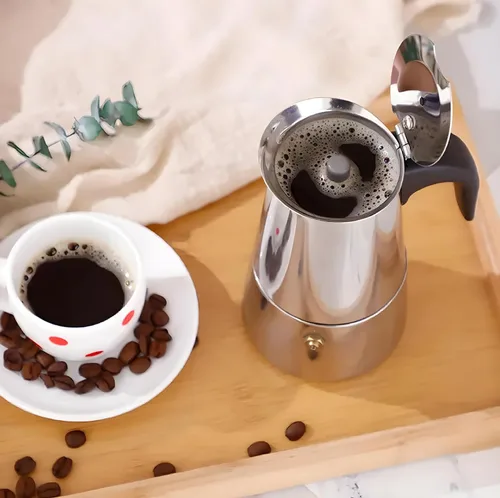 Vista 6 de Cafetera Moka de Acero Inoxidable para Espresso, Cafetera Moka para Estufa, Cafetera Percoladora, Cafetera Italiana, Preparación de Café Cubano