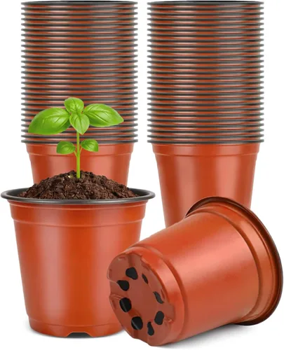 Vista 10 de KINGLAKE 100 piezas de macetas de plástico de 10 cm para plantas negras