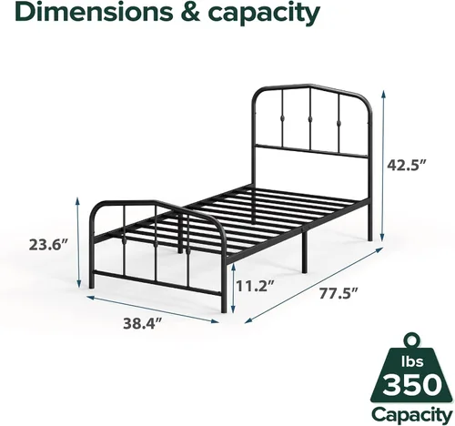 Vista 2 de ZINUS Heidi Marco de Cama con Plataforma de Metal, Base de Colchón de Acero, No Necesita Somier, Fácil Montaje, Individual, Negro