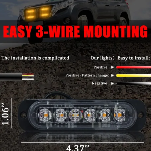 Vista 5 de Luz estroboscópica de advertencia para coche o camión (6 LEDS, ámbar/ámbar, 4 unidades)