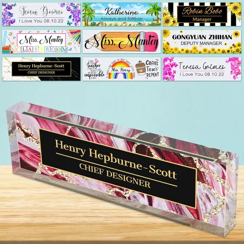 Vista 31 de Placa de nombre de escritorio personalizada de bloque de acrílico personalizado para oficina, placa de escritorio personalizada, decoración