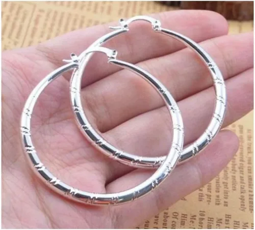 Vista 2 de Saengthong - aretes de aro de plata fina 925, para mujer, joyería de boda, NA, Saengthong