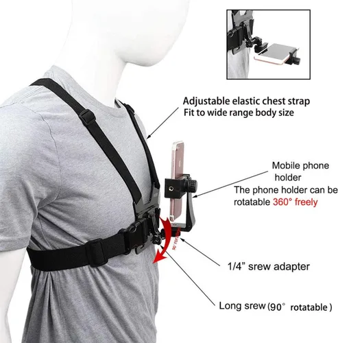 Vista 2 de Soporte de correa de pecho para teléfono celular, soporte universal para teléfono celular para cámara de acción POV, compatible con Gopro Akaso
