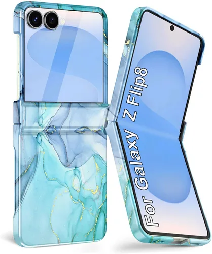 Vista 13 de Btscase Funda para Samsung Galaxy Z Flip 6, protector de pantalla frontal integrado, patrón de mármol dorado con purpurina de policarbonato duro