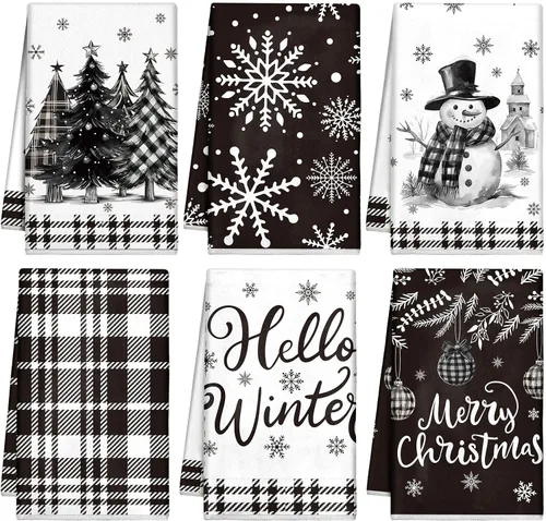 Vista 13 de Bencailor 6 piezas de paños de cocina de Navidad absorbentes de microfibra suave estilo casa de campo de 16 x 24 pulgadas, paños de cocina