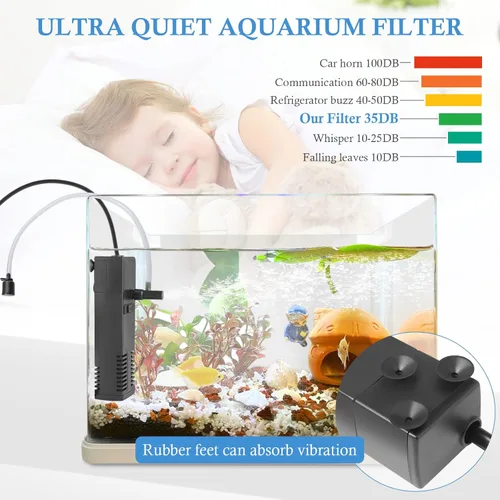 Vista 4 de FEDOUR Filtro interno sumergible para acuario, filtro con bomba de agua para peceras de hasta 35 galones (para 1-10 galones)