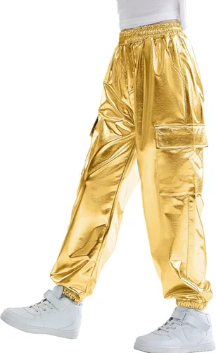 Vista 21 de Rolanko - Pantalones cargo para niñas, ropa callejera holgada, de hip hop, para bailar, de algodón, jogger para niños de 4 a 15 años Verde militar