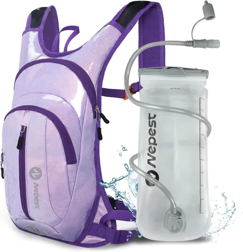 Vista 8 de Nepest Hydration Pack Backpack for Women & Men, Lightweight Water Backpack with 2L Water Bladder for Hiking Cycling Running Biking Gris-oscuro