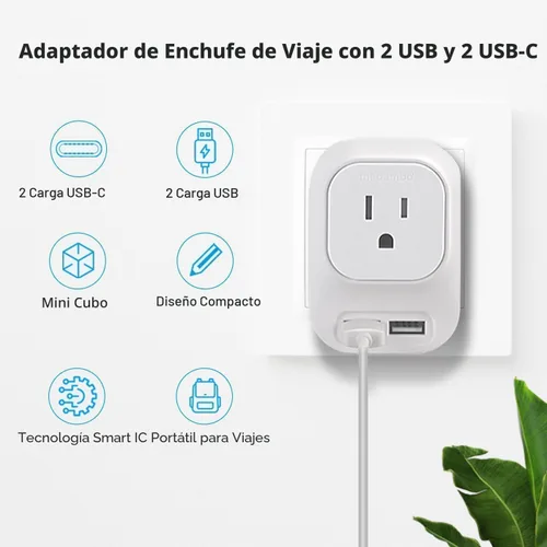 Vista 4 de Mapambo Convertidor de voltaje de Estados Unidos a Europa Viajes: Adaptador de viaje universal internacional con carga rápida 2 USB-A 2 puertos