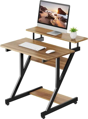 Vista 11 de Dripex Escritorio de computadora para espacios pequeños, escritorio pequeño de 27.5 pulgadas, escritorio compacto de 3 niveles con estante