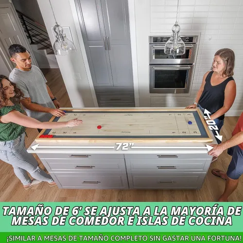Vista 3 de GoSports Juego 2 en 1 de Shuffleboard de Mesa de 6 pies y Curling con 8 Discos y Bolsa de Transporte