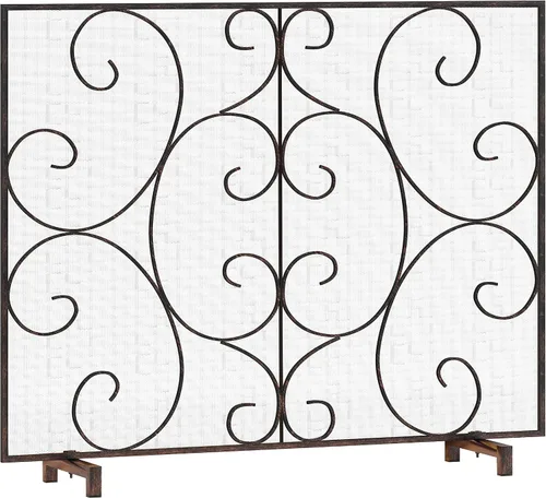 Vista 7 de Kingson Pantalla Decorativa Plana de Panel Único para Chimenea, Cubierta de Malla de Metal Duradera Hecha a Mano, Resistente al Calor, Protector