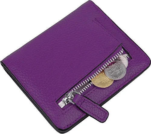 Vista 6 de BIG SALE-AINIMOER billetera de bolsillo pequeña con cremallera, plegable, compacta de cuero con bloqueo por identificación por radiofrecuencia