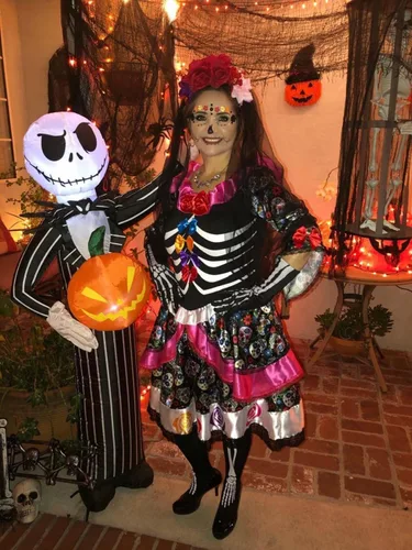 Vista 5 de Merroyal Diadema para mujer, diseño de flor de rosa del Día de los Muertos para Halloween Rojo Rosa Negro Velo