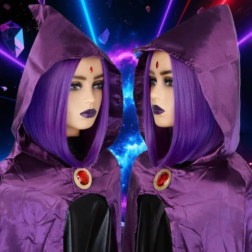 Vista 88 de Peluca de cosplay estilo Bob azul oscuro + horquilla de libélula + collar para fiesta, disfraz de Halloween, peluca de mujer