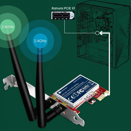 Vista 5 de Adaptador de red inalámbrico N 2.4GHz 300Mbps PCIE para Windows 11, 10, 8.1, 8, 7, XP (32/64bit), Windows Server y Linux PCs, tarjeta WiFi PCIE