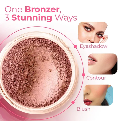 Vista 3 de MINERAL BRONZER Elige tu Tamaño Corrector de Bronceado de Maquillaje Base Mineral Polvo Suelto Sheer Piel Desnuda Sun Glow (tarro tamiz de 0.71 oz)