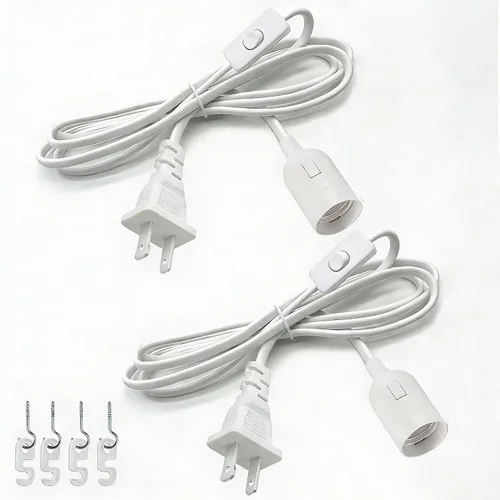 Vista 13 de Cable de luz colgante colgante - Enchufe de bombilla con cable E26/E27 enchufe de luz, cable de linterna colgante de extensión con interruptor