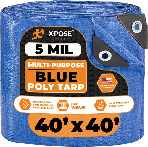 Vista 57 de Xpose Safety - Lona de polietileno ligera azul – Funda protectora multiusos, paño de goteo – duradero, impermeable, resistente a la intemperie