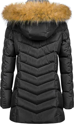 Vista 2 de CREATMO US Abrigo de invierno con capucha para mujer, impermeable, cálido, largo acolchado, parka