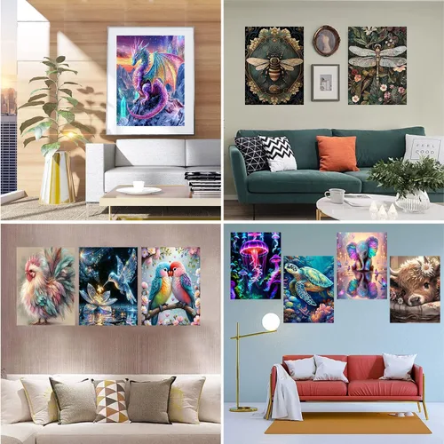 Vista 2 de Meothan - Paquete de 12 kits de arte de diamantes 5D para adultos, de animales, cristales redondos, para regalo o para decoración del hogar de 12 x
