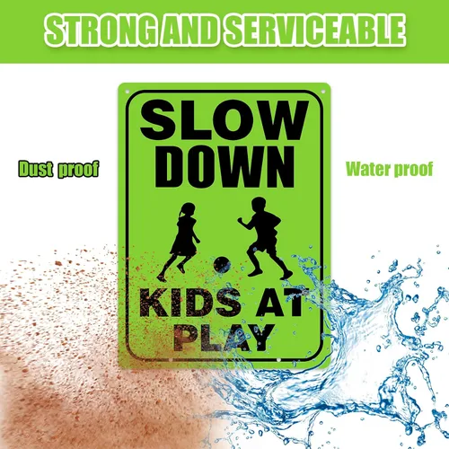 Vista 5 de Zonon 4 juegos de señales de seguridad para niños en juego con alambre de metal en H, tornillos reflectantes, impermeables, precaución para niños